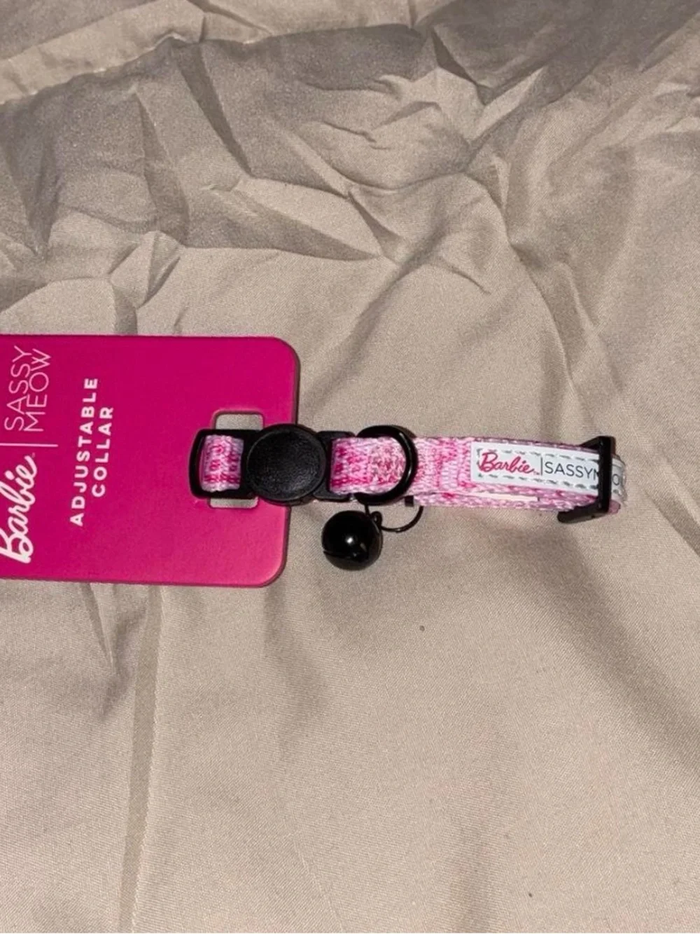 Barbie Pink Patterned cat Collar with Black Bell